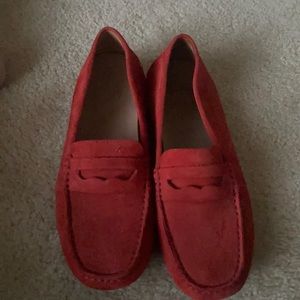 Red suede driving loafers